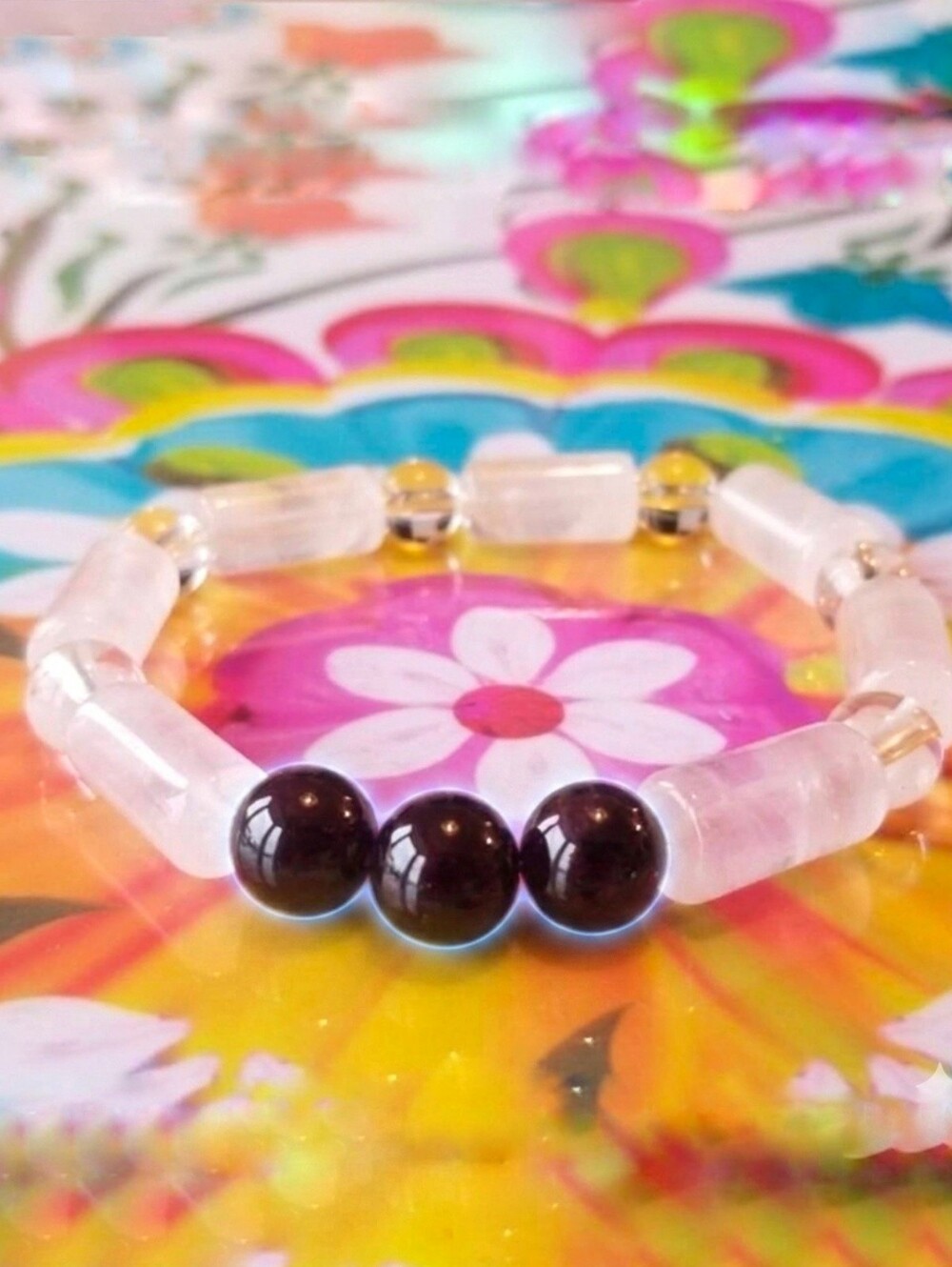Garnet And Quartz Gemstone Beaded Bracelet